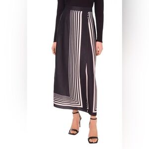 Halogen Geometric Stripe Crossover Satin Midi Skirt